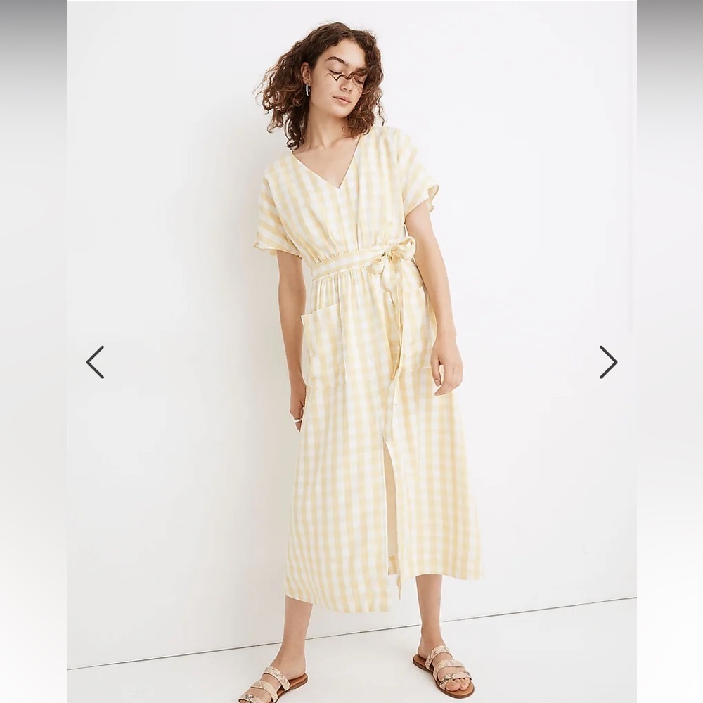 Madewell Yellow Gingham Dolman Midi Dress size 0